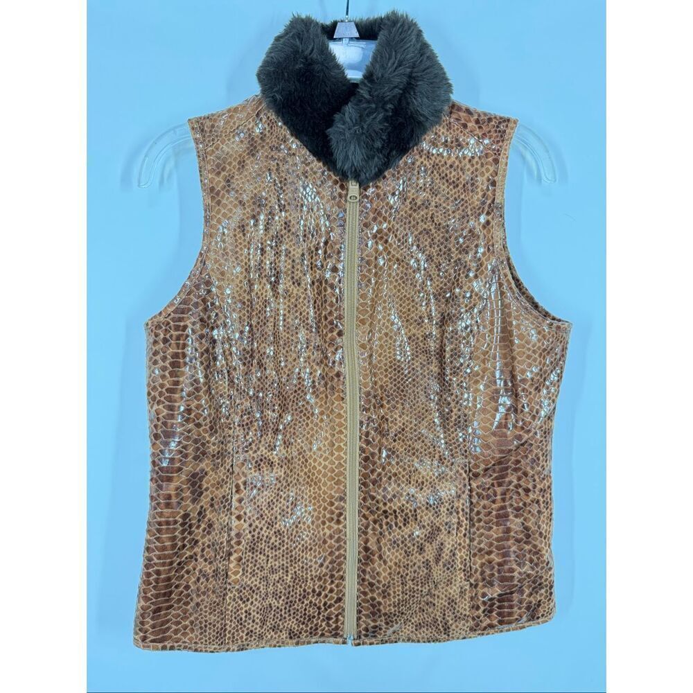 Chico’s reversible faux fur snake print brown puffer vest size 0/small NWOT